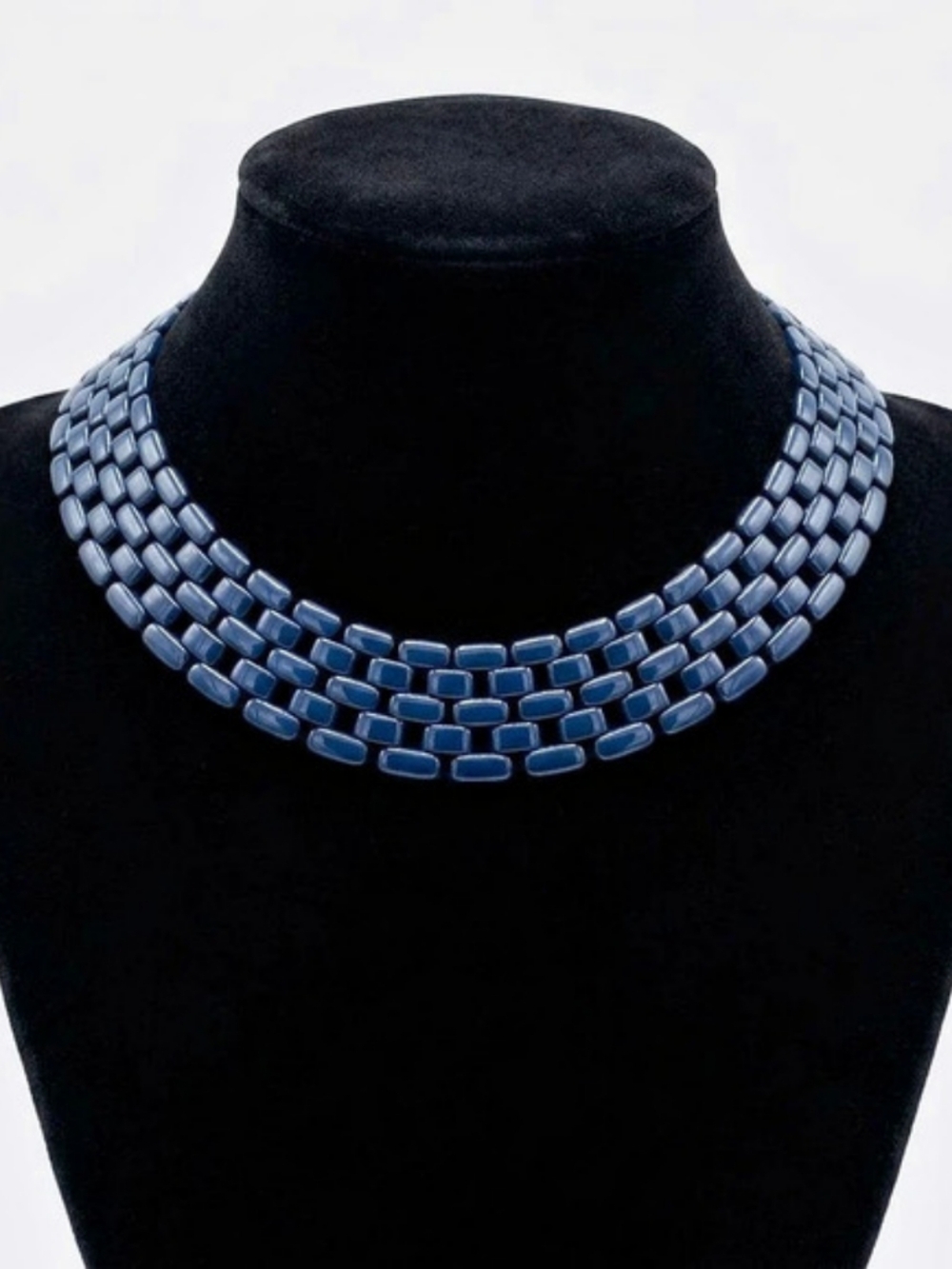 Vintage Napier Panther Linked Collar Wide Necklace Navy Blue Enamel Rare Choker